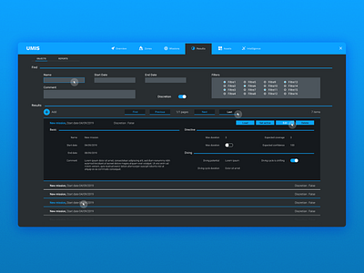 UMIS blue dark dark mode design interface software ui ux