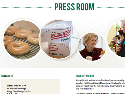 Krispy Kreme Website Redesign - Press Room Page circles dots doughnuts green krispy kreme photography ui web design website