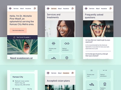 Optometrist website design doctor eye glasses mobile optometry pastel services ui vision website