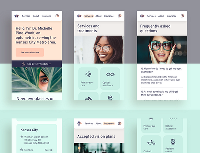 Optometrist website design doctor eye glasses mobile optometry pastel services ui vision website