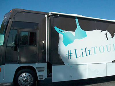 #LiftTour Vanity Fair Bus Skin benefit bra bus cause lingerie map tour vanity fair watercolor