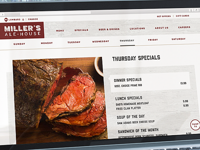 Miller's Ale House Specials Page