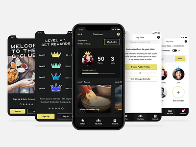 Loyalty App Screens app dashboard food game interface level up loyalty offers onboarding profile restaurant ui