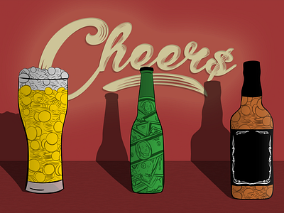 Cheer$ alcohol beer cheers illustration money