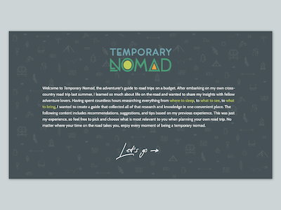 About Temporary Nomad adventure graphic design layout road trip wanderlust