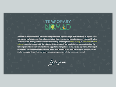 About Temporary Nomad layout wanderlust adventure road trip graphic design