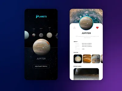 Daily UI Profile Page (Planets Edition) app astronomy dailyui design flat flat design gradient interface minimal profile page ui