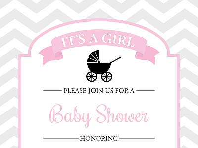 Baby Shower Invitation baby carriage girl invitation invite pink