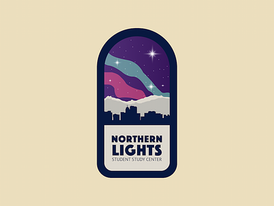 Northern Lights Logo cityscape logo mountains night northern lights stars vector