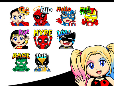 superhero emotes set branding cartoon design emotes esports gaming illustration mascot twitch vector