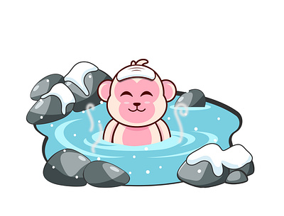 Snow monkey hot spring branding cartoon graphic design hot illustration logo mascot