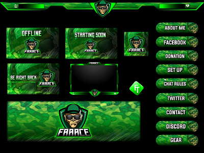 army theme twitch overlay banner esports gaming illustration mascot overlay panels screens twitch webcam