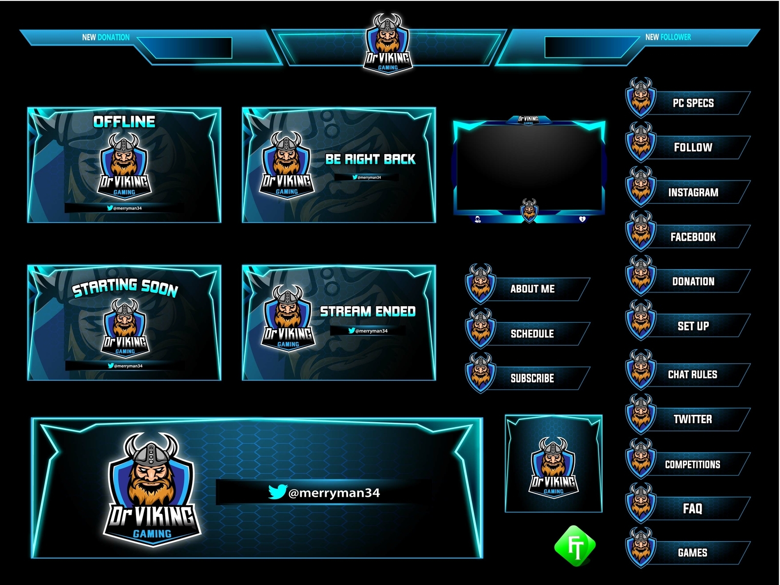 viking twitch overlay banner character gaming illustration mascot overlay panels screens sports twitch webcam