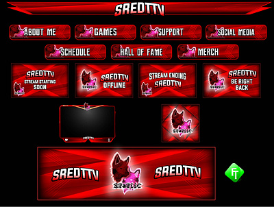 custom twitch overlay cartoon emotes esports mascot mixer overlay panels screens twitch typography ui vector