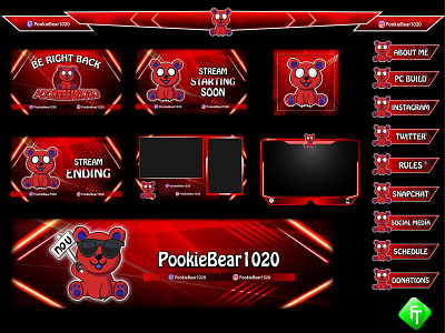 red panda twitch overlay cartoon esports mascot mixer overlay panels screens sports twitch