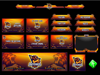 Lion overlay package cartoon esports gaming illustration logo mascot panels screens twitch vector