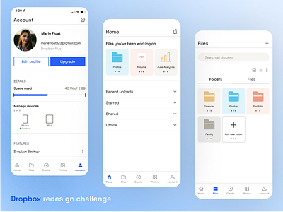 Uplabs redesign challenge - Dropbox dropbox file sharing app file storage app mobile app redesign storage app ui ux