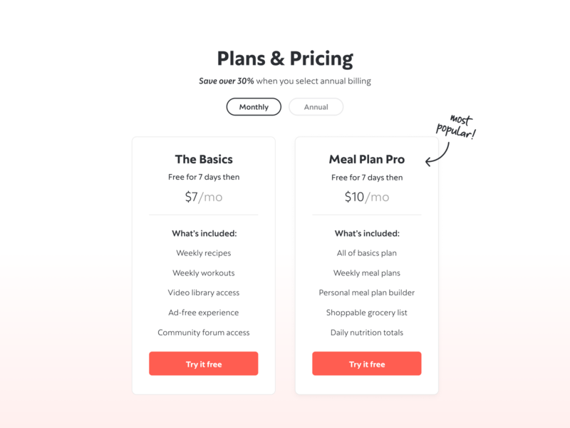 Plans & Pricing Page dashing dish plan page pricing page pricing plan pricing table