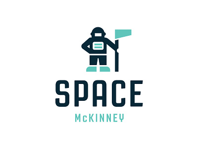 Space Mckinney Logo astronaut flag geometric holding illustrative logo space