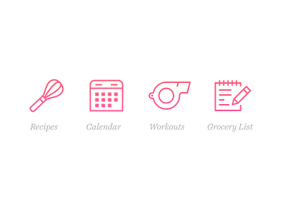 Dashing Dish Tab Icons bar calendar grocery list icons recipes tab workouts
