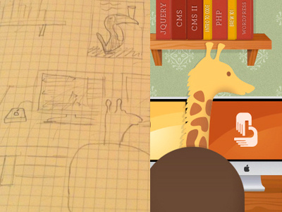 Final Two Giraffes book illustration process sketch wood