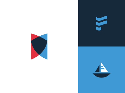 Nautical Related Logo blue boat boating geometric hull lake logo logodesign ocean prowl river sail shield water wave