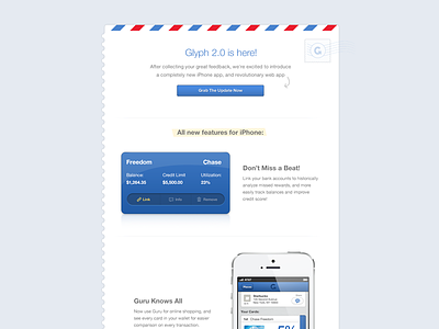 Glyph Newsletter 2.0 app card credit design glyph launch newsletter stamp web