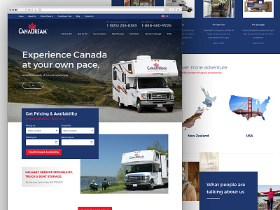 CanaDreams website Concept canada canadreams concept footer header rental rv tour website