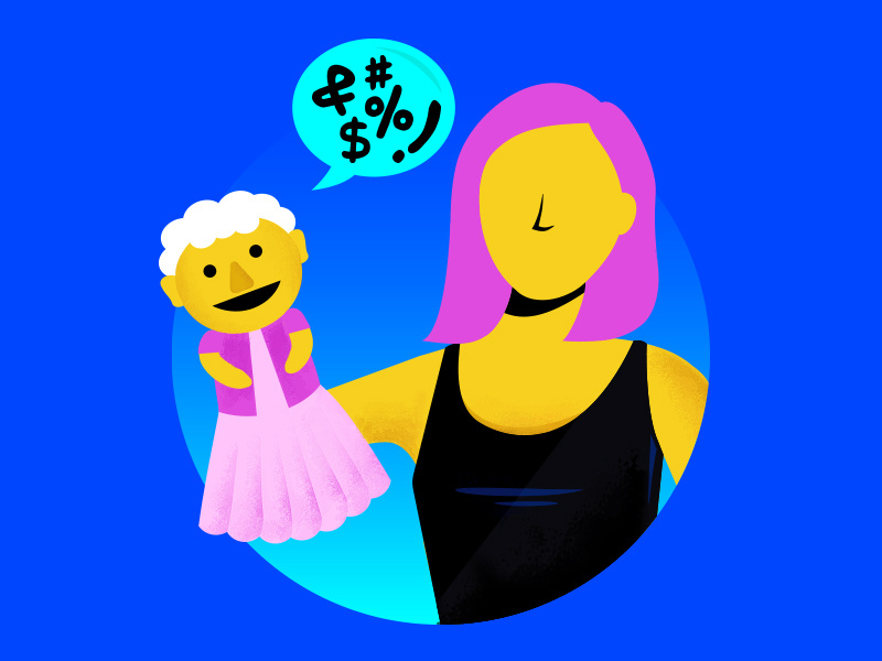 Ventriloquist illustration woman puppeteer puppet ventriloquist