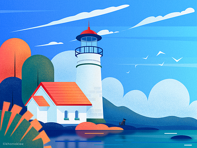 Lighthouse by the sea design flat illustration lighthouse sea vector visual
