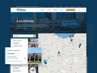 CF Bank :: Locations bank boutique bank branches finance find a location interface locations luxury map search store locations ui ux web web design