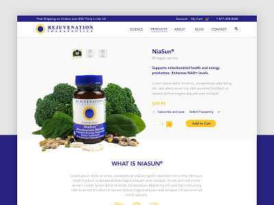 Rejuvenation Therapeutics :: Product Page benefits energy faq health products shop supplements ui ux vitamins web web design