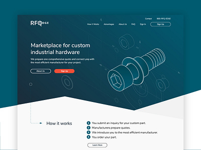 RFQ Edge :: Homepage hardware homepage industrial isometric manufacturer ordering parts quotes ui ux web web design