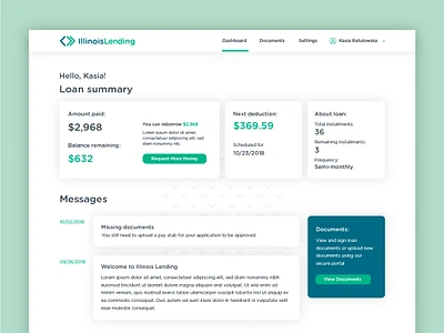 Illinois Lending :: Dashboard dashboard loans messages portal summary ui ux web web design