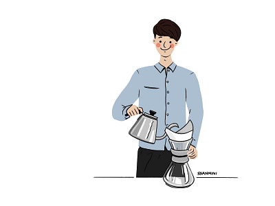 Barista barista boy cafe character coffee design drawing illust illustration man vector