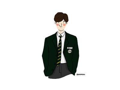 High school student boy character design drawing illust illustration man school student uniform