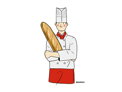 Baker boy bread character chef design drawing food illust illustration man vector