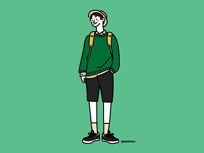 A green sweater boy boy character design drawing green illust illustration illustrator man