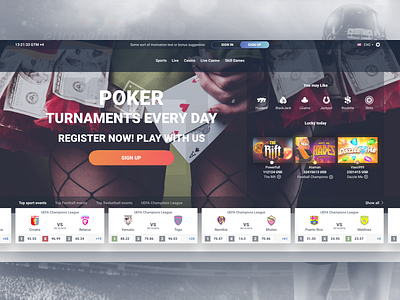 Gaming website homepage betting book casino flat sports sportsbook ui ux