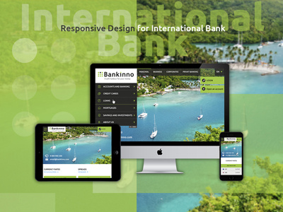 Responsive Design for Bankinno bank flat green web design