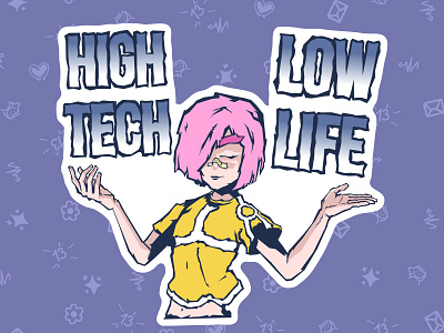 High Tech - Low Life 2d 7hirt33n art creative cyberpunk design dribble flat girl illustration pink simple sticker telegram vector violet web