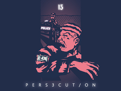 P E R S E C U T / O N 2d 7hirt33n art behance car cop creative design dribbble flat illustration prison robe runaway uniform vector