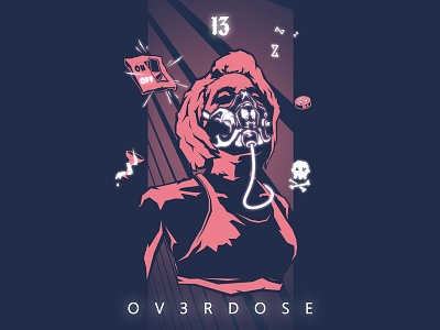 O V E R D O S E 2d 7hirt33n art behance creative dead design dribbble flat girl graphics illustration mask oxygen pink skull vector