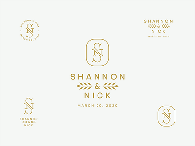 S & N gold leaves logo lockup logo monogram wedding