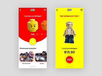 Lego App Configurator app customization ecommerce app iphonex lego minifigure ui uidesign ux