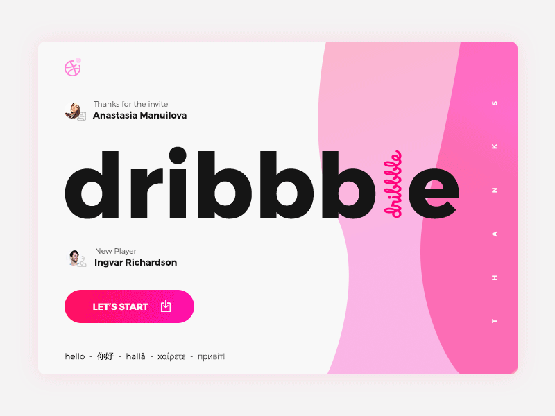 Hello Dribbble animation colorful design dribbble first shot gif hello hello dribble invitation motion pink uiux