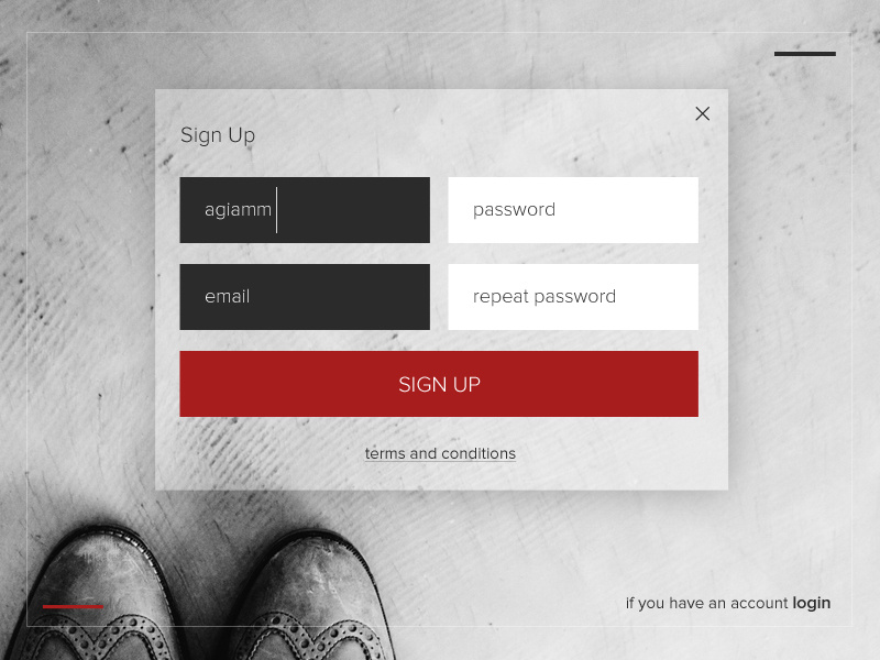 Sign up - design #001for Daily Ui red white daily ui sign up form minimal signup