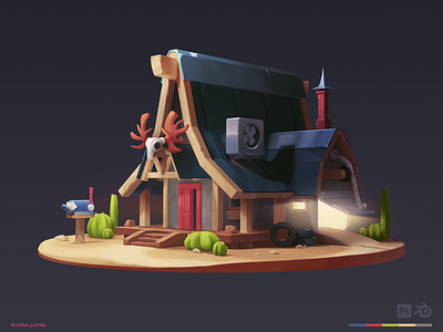 Desert Countryside House 3d american art blender cartoon casual cg colorful countryside cute desert design gameart gamedev home house location modeling scene