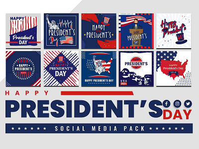 President's Day Social Media Pack template usa