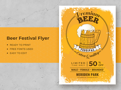 Beer Festival Flyer Template advertising alcohol background banner bar beer beverage brewery creative design drink festival festive flyer food glasses graphic hop